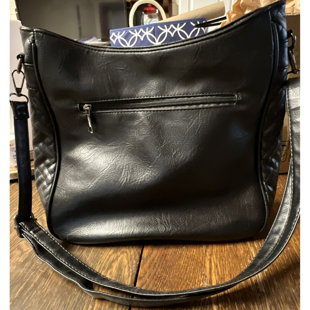 Sam & Hadley Black Leather Zippered Purse Shoulder Bag - Picture 8 of 11